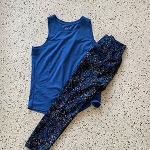RBX Blue Tank Top and Patterned Leggings Set